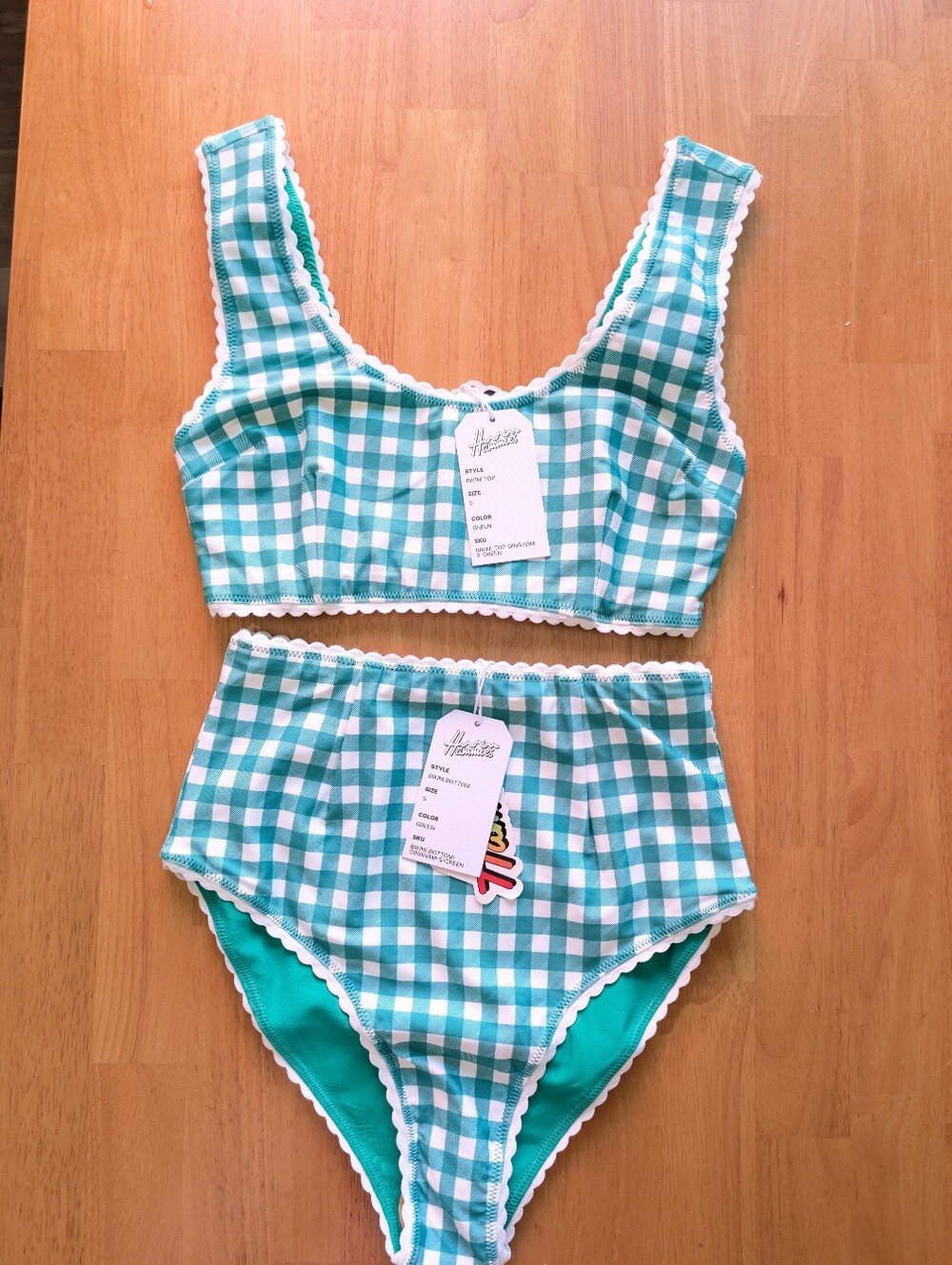 NWT Hammies Reversible Bikini Set - Green Gingham - Size Small